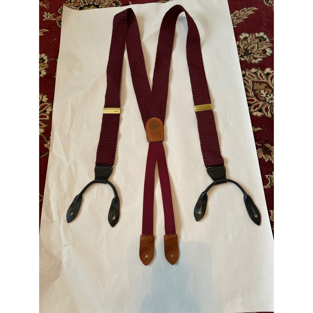 Cole Haan Mens Burgundy Button Suspenders Adjustable‎ Strap Elastic Accessory